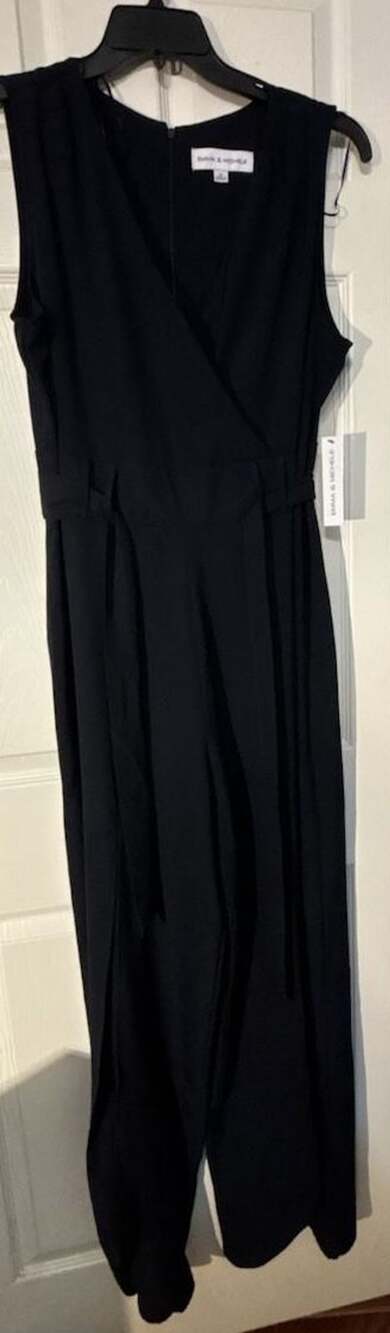 Emma & Michele Jumpsuit Size 16 Black Sleeveless Wrap Belted Wide Leg